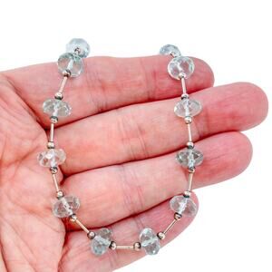 Vintage Sterling Silver 925 Faceted Glass Station Necklace 16"-18.5"